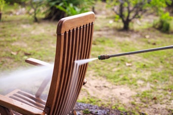 Pressure Washer has been used to clean a patio furniture.