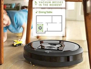 Roomba i7 очищает определенную область, которая требует немедленной уборки.